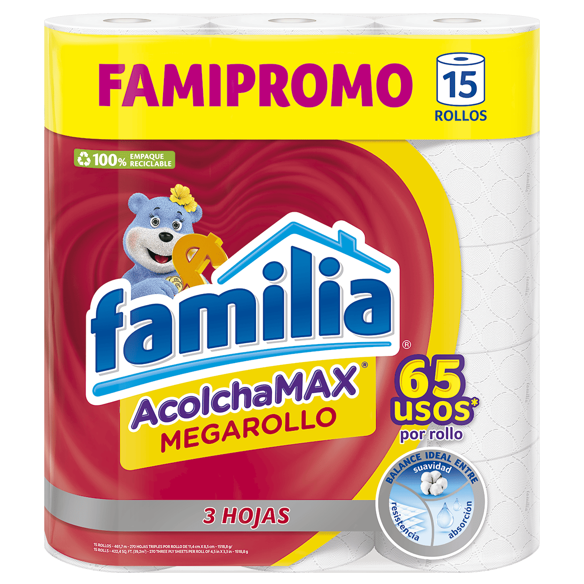 Imagen Papel Higiénico Familia AcolchaMAX MegaRollo X 15 Rollos 1