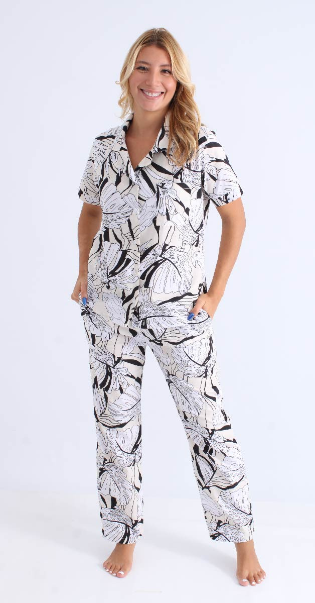 Imagen Pijama 100% algodón, en tejido plano, diseño camisero 2