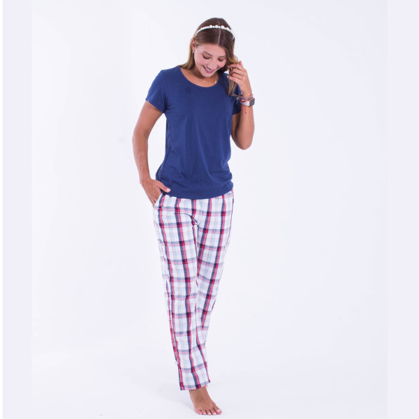 Pantalón pijama cuadros 100% algodón azul, Pijamas de mujer