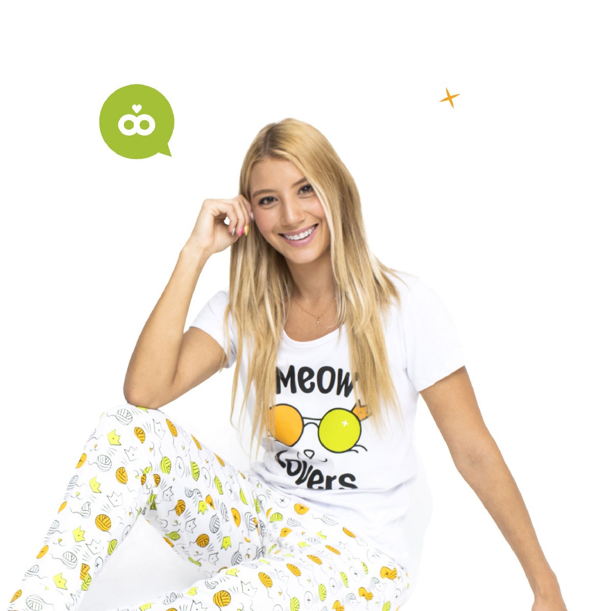 Imagen Pijama en algodón, diseño Meow, estampado textil 1