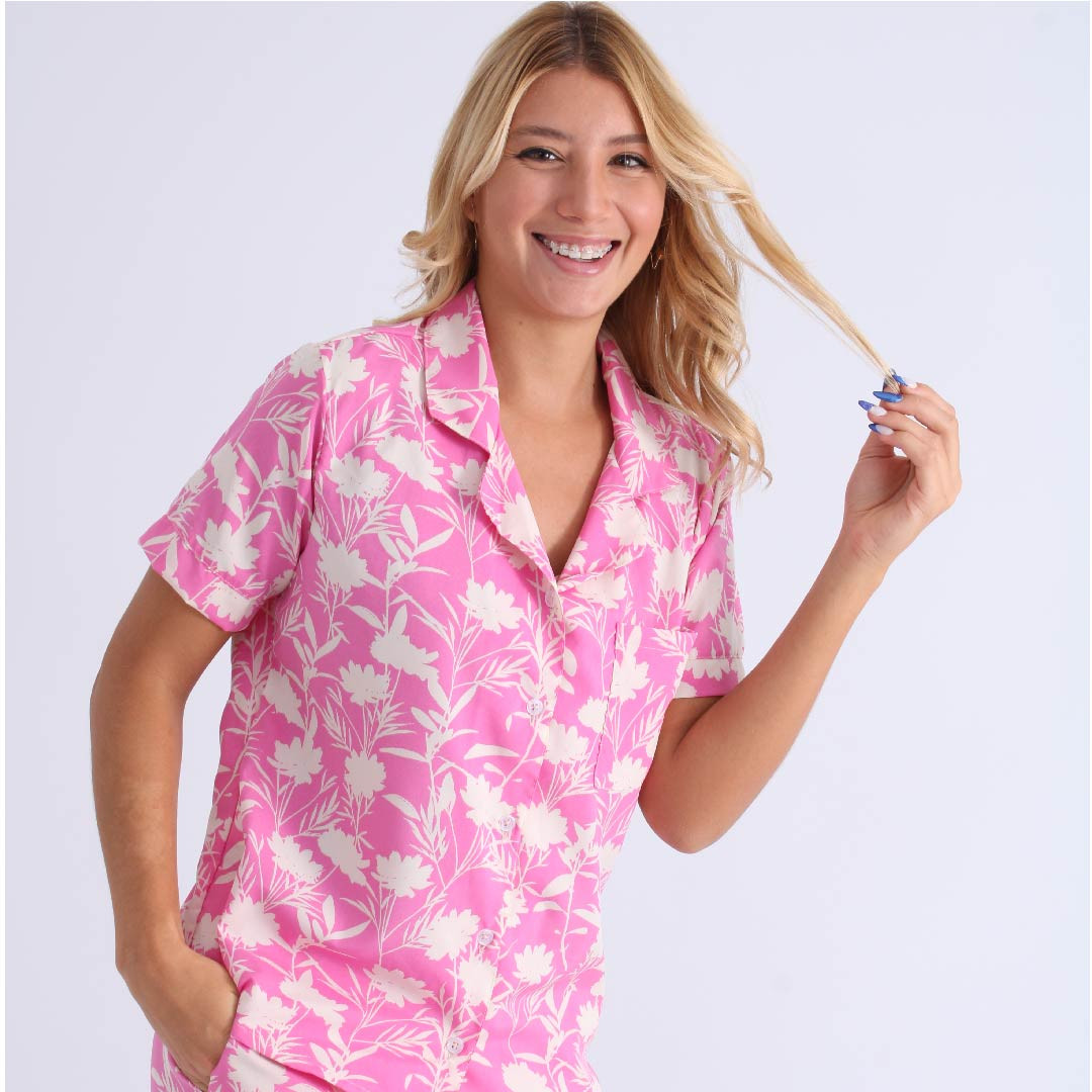 Imagen Pijama en seda mango, color rosado.. 1