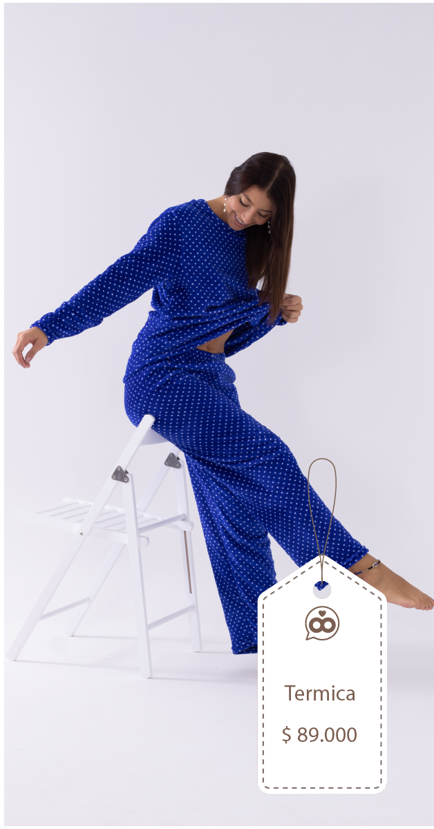 Imagen Pijama térmica, color azul rey con bolas blancas 2