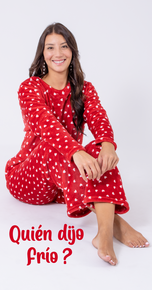 Imagen Pijama térmica, color rojo, corazones blancos. 2