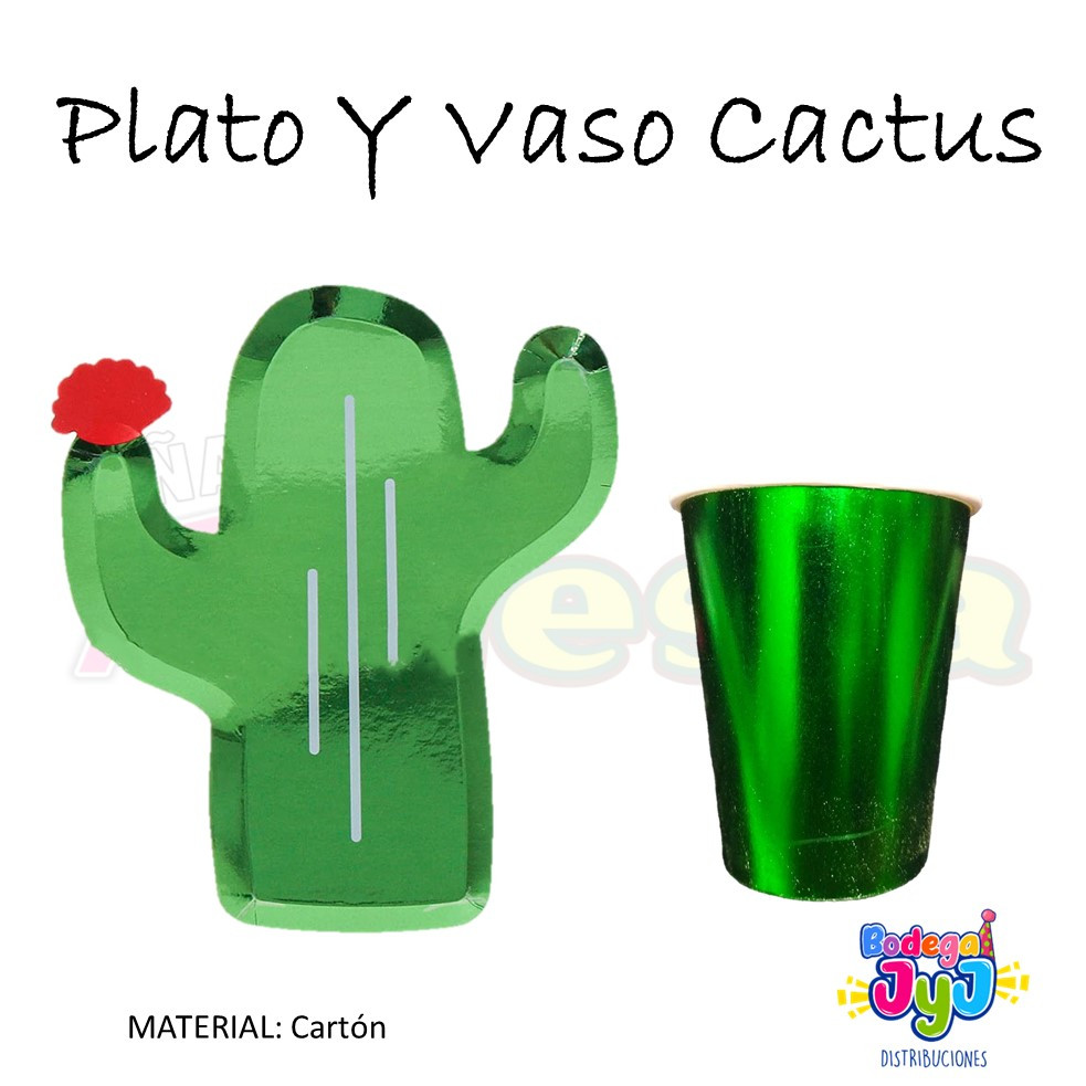 Imagen Plato Y Vaso Cactus Metalizado 