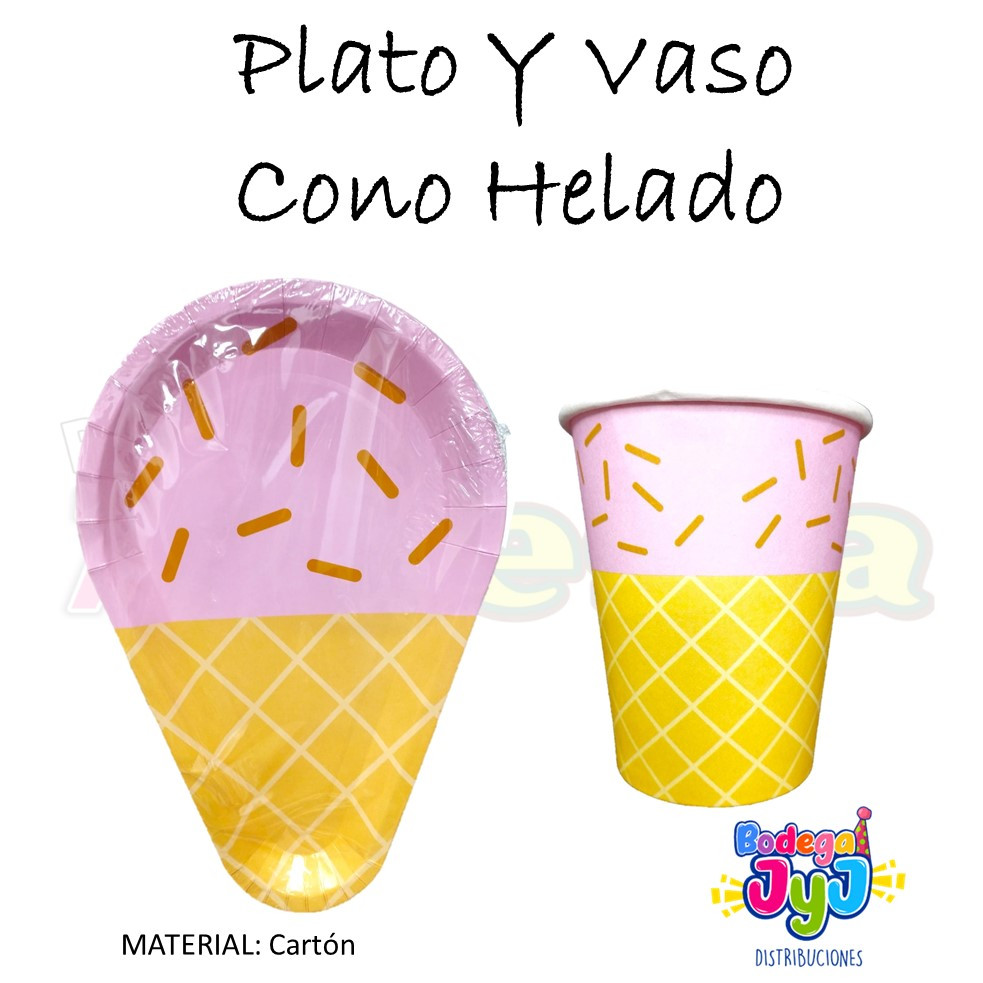 Imagen Plato Y Vaso Cono De Helado  1