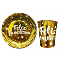 Platos de papel metalizados diseño de feliz cumpleaños — El Clon