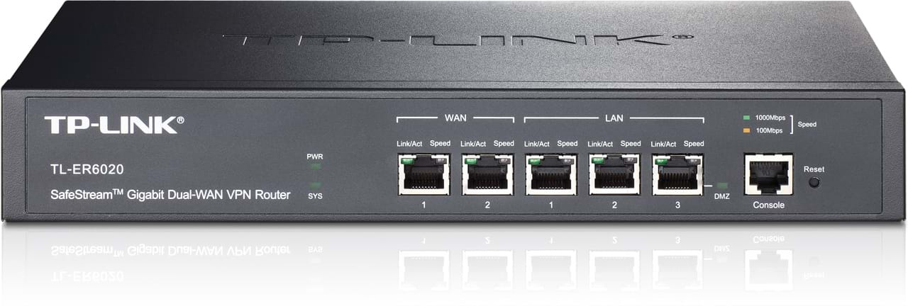 Router TP-Link TL-ER6020 2 PuertosWAN Gigabit, 2 Puertos LAN Gigabit, 1 Puerto LAN/DMZ Gigabit y un Puerto de Consola 