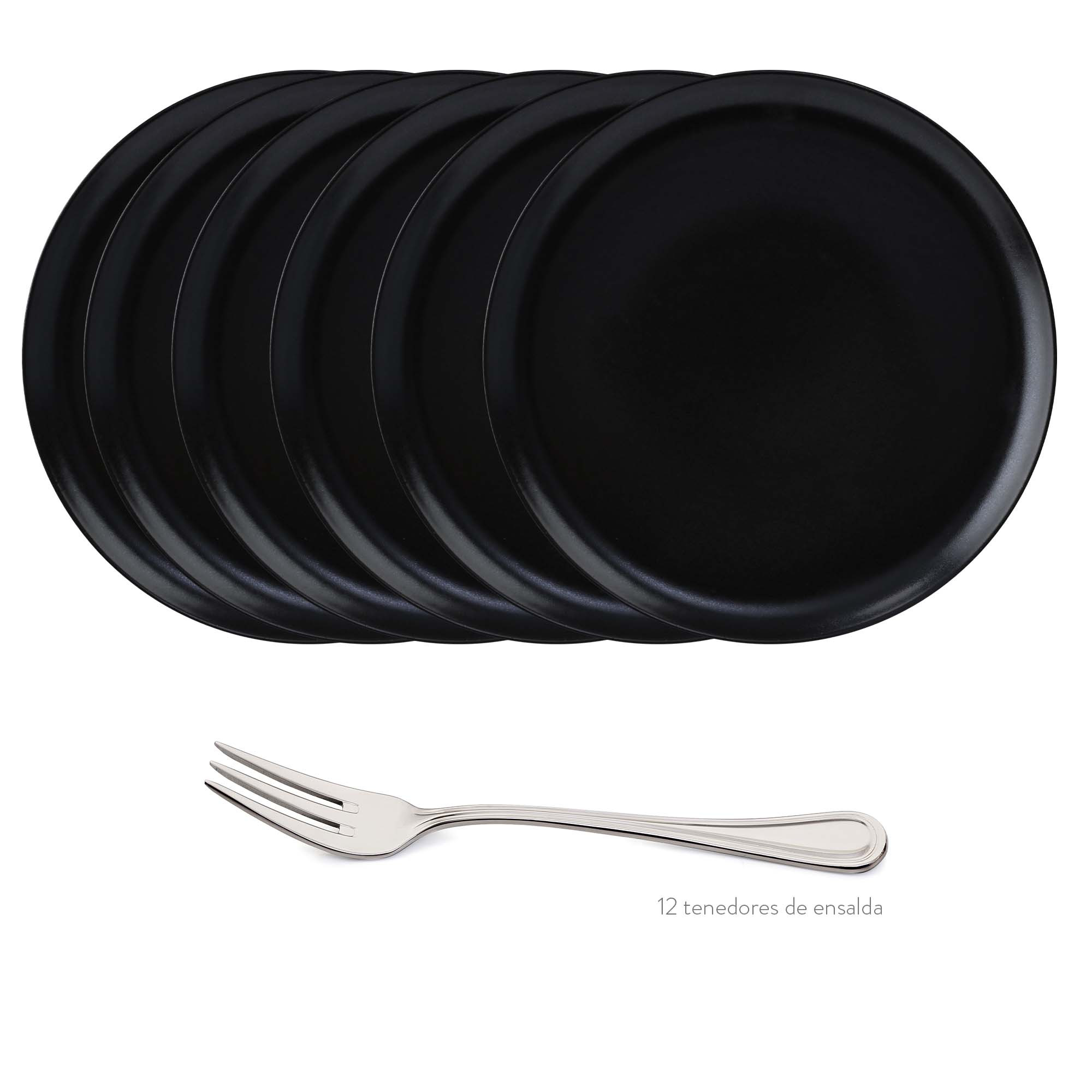 Imagen Set 6 platos negro para torta  y 12 tenedores  Selecta 1