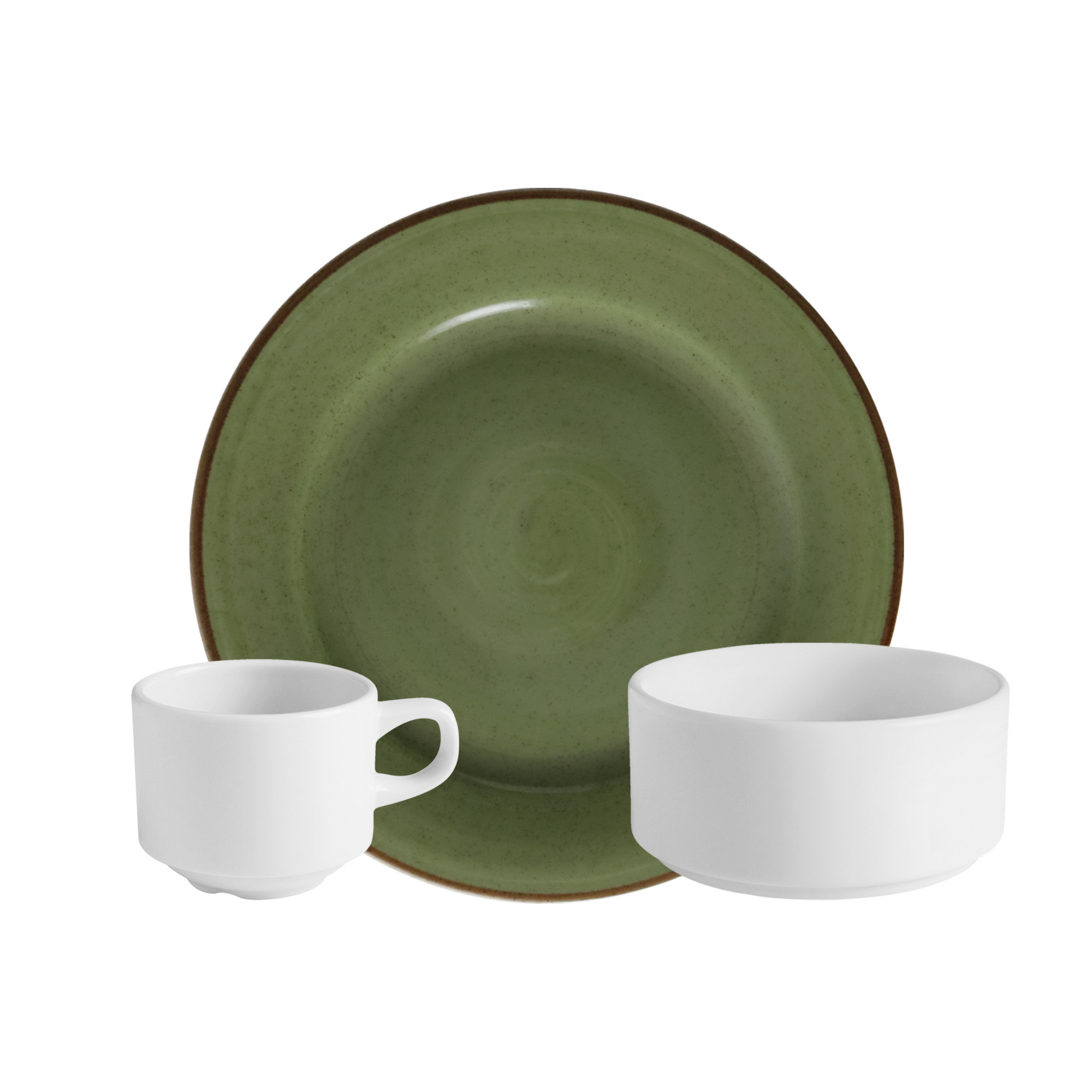 Imagen Set de Desayuno Personal Blanco/ verde pintado manual