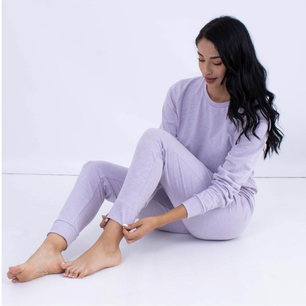 Imagen Set marañón, color lila, en algodón, pantalón con bolsillos laterales 1