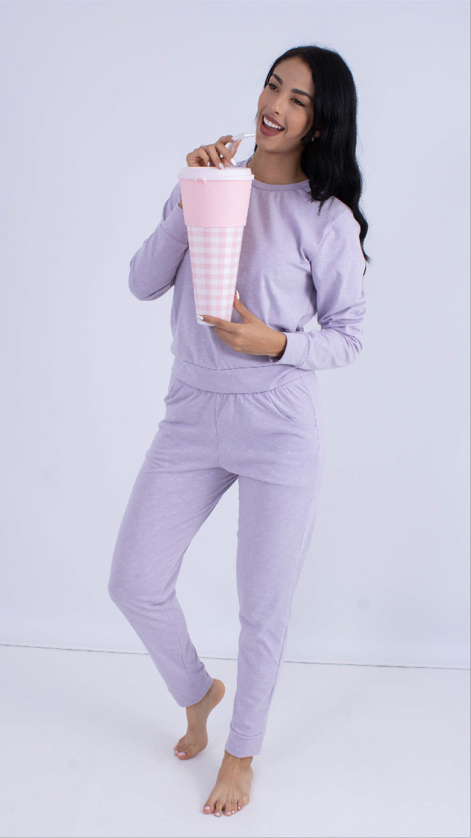 Imagen Set marañón, color lila, en algodón, pantalón con bolsillos laterales 2