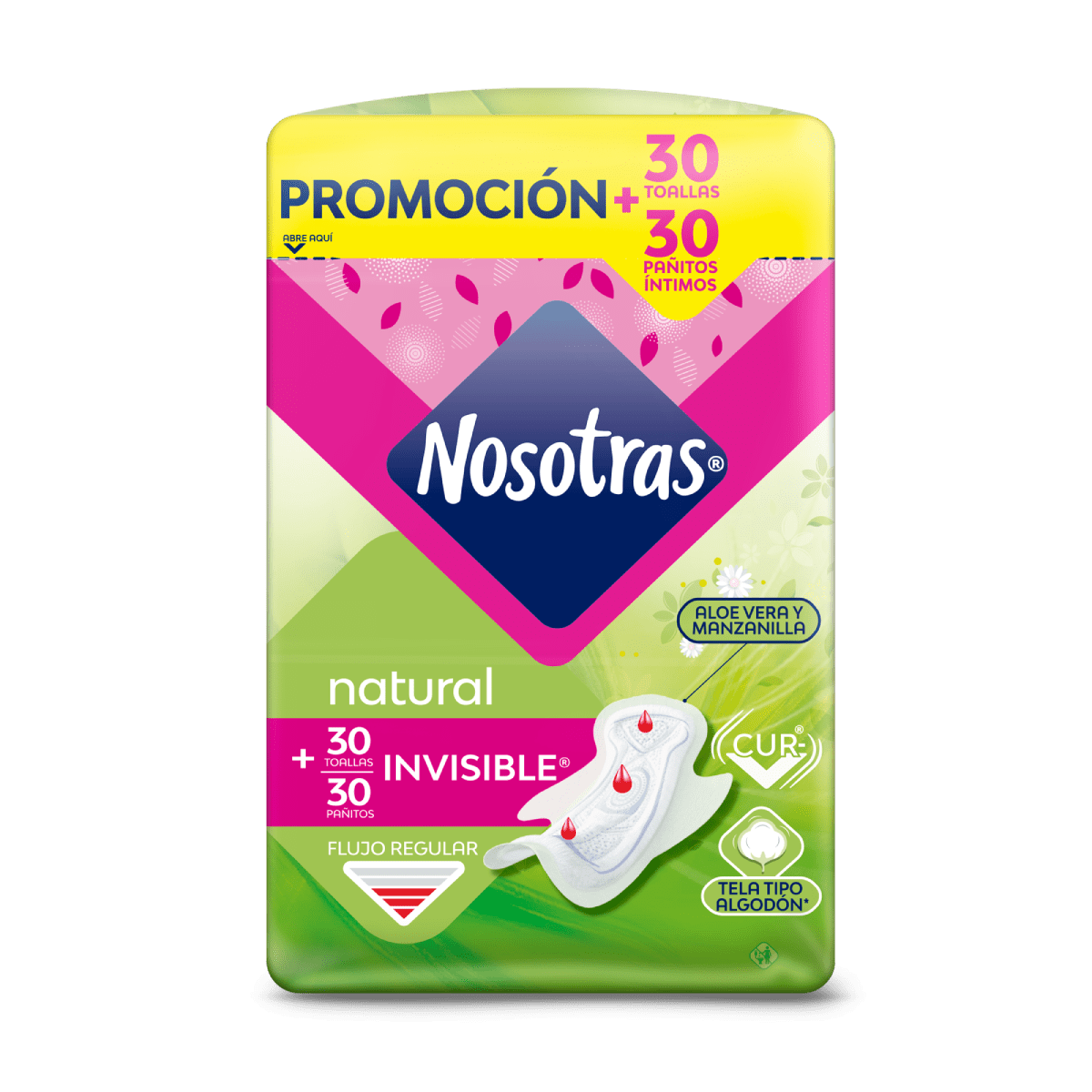 Toallas Higiénicas Nosotras Natural Invisible Tela Tipo Algodón X 30und Pañitos Intimos X 6205