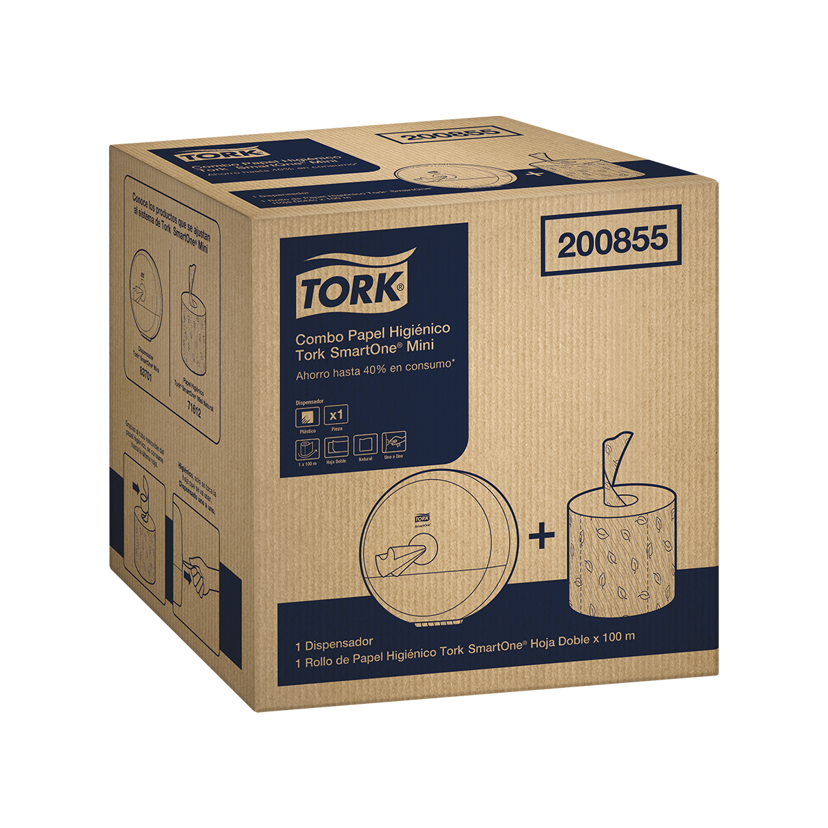 Imagen Tork SmartOne® mini dispensador de papel higienico + Tork SmartOne® Mini Papel Higienico Advanced Natural 100 mts 1