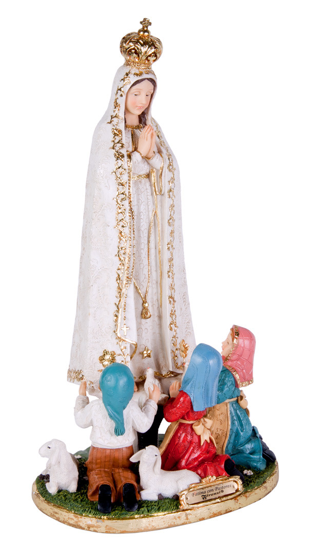 Imagen Virgen De Fatima Con Pastores De 20 Cm 